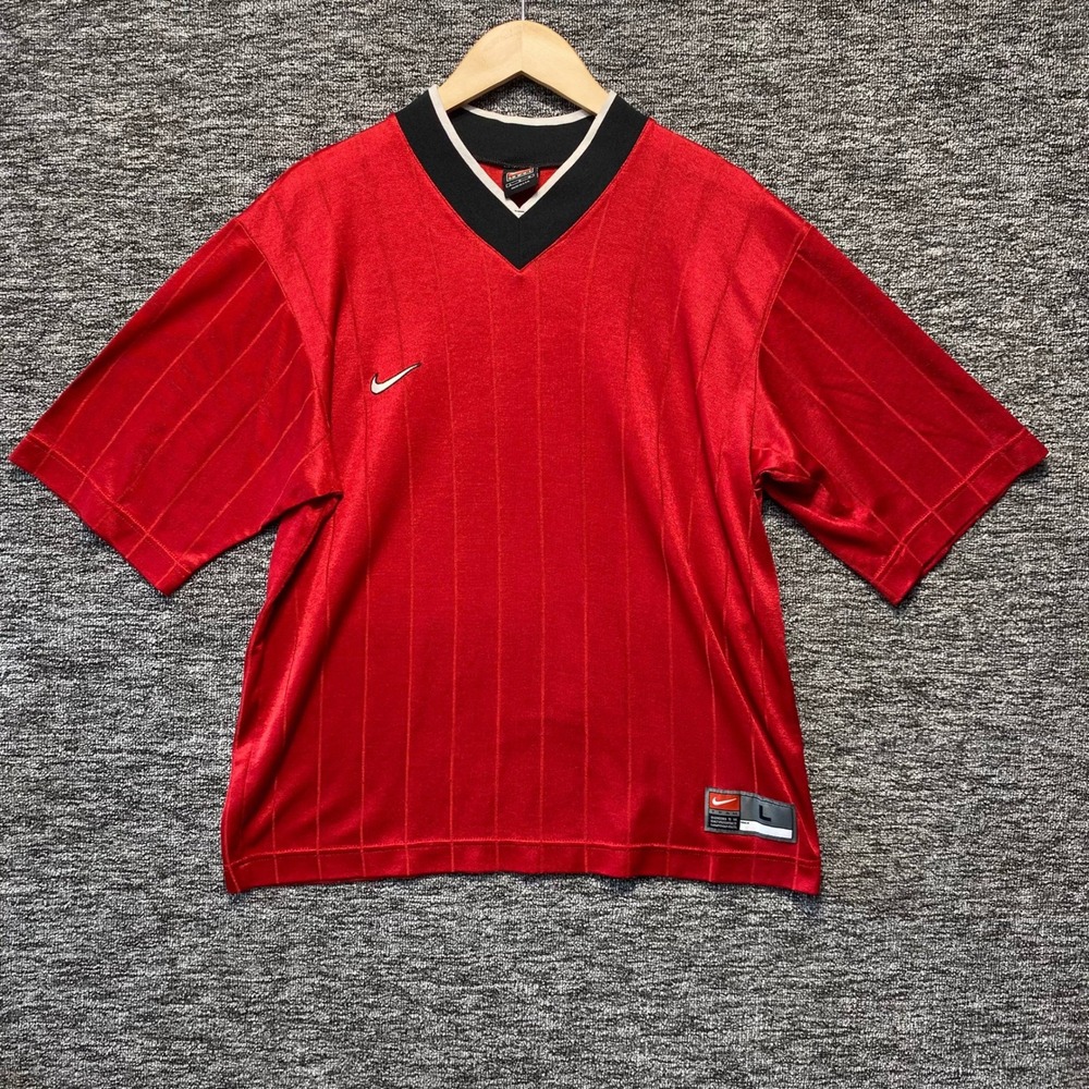 Vintage Nike Team Mens Blank Athletic Jersey V Neck Shadow Stripe Red Size L